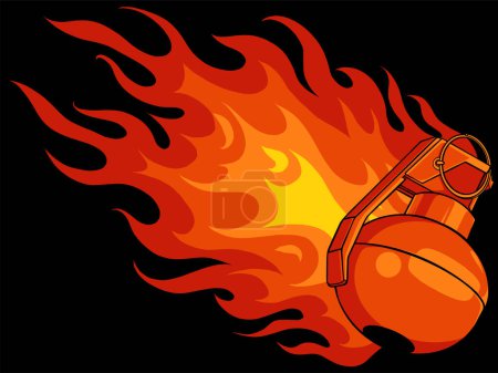 Vector illustration of Grenade with flames Vector illustration