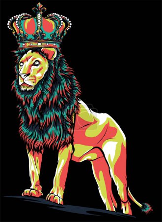 vector illustration of Cartoon lion with crown