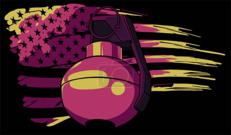 Téléchargez les illustrations : Illustration de Grenade à main avec drapeau américain - en licence libre de droit