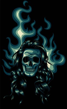 Skull Fire with Flames Vector Illustration