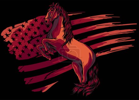 Téléchargez les illustrations : Running Horse American Distressed Flag - en licence libre de droit
