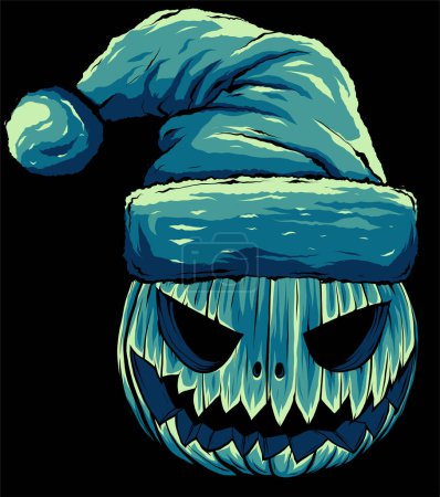 Kürbis mit einem lächelnden Gesicht im Weihnachtsmütze.