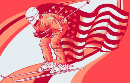 Illustration des Skifahrers mit amerikanischer Flagge
