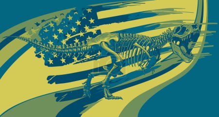 Abbildung von Tyrannosaurus-T-Rex-Skelett mit amerikanischer Flagge