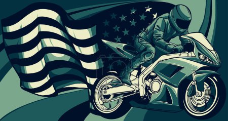 superbike motorcycle with american flag on white background