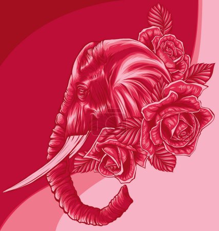 ilustración de elefante con rosa sobre fondo blanco