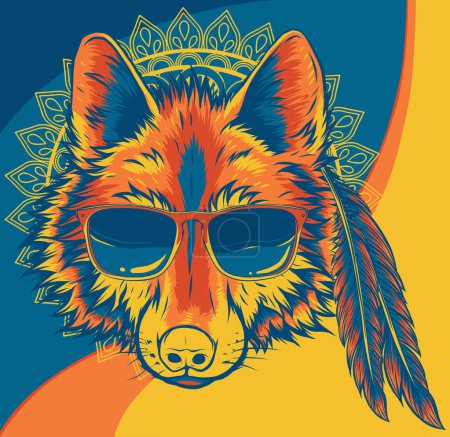 ilustración de cabeza de lobo con gafas de sol