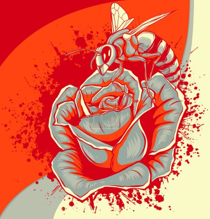 Vektorillustration der Biene auf Rose