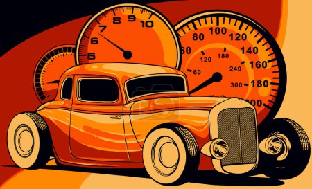 illustration of american hot rod car