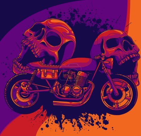 ilustración de bicicleta personalizada Café racer moto con cráneo