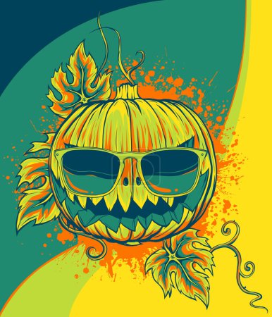 illustration of pumpkin character with sunglasses