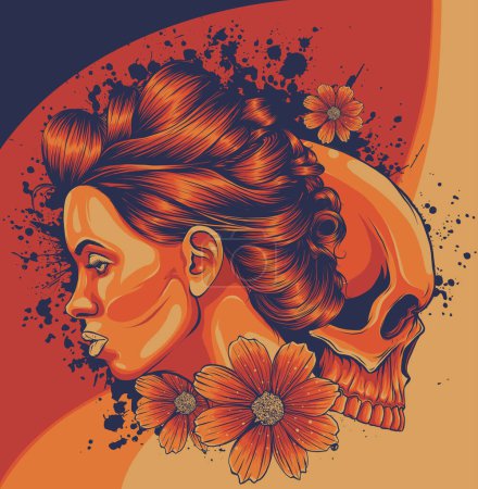 illustration of Dead girl with skull