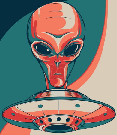 Diseño de ilustración vectorial OVNI cabeza alienígena