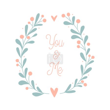 Téléchargez les illustrations : You and me floral wreath. Valentine's day card concept. Vector Illustration - en licence libre de droit