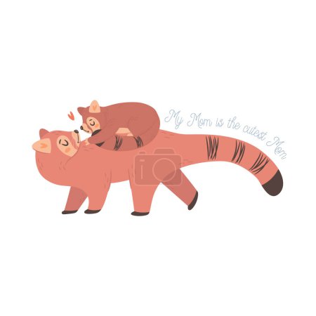 Illustration for Red Panda Mama with baby. Happy Mothers day greeting card concept. - Royalty Free Image