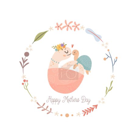 Illustration for Mama Turtle with baby. Happy Mothers day greeting card concept. - Royalty Free Image