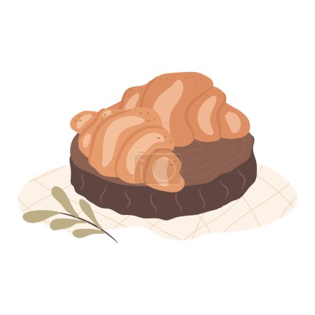 Ilustración de Par de croissants en la bandeja de madera. Ilustración vectorial - Imagen libre de derechos