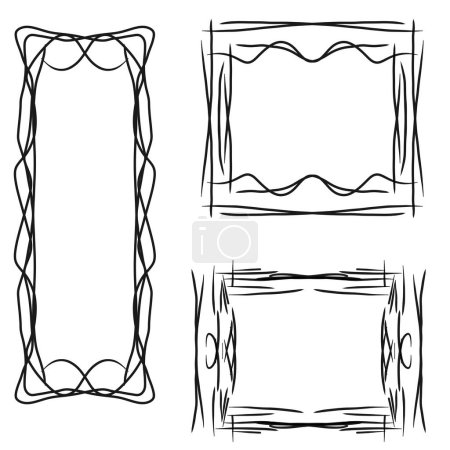 Foto de A set of hand-drawn frames on a white background, lines, square and round borders, patterns and ornament. - Imagen libre de derechos