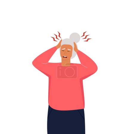 Photo for A flat vector illustration of an elderly woman who is dizzy. Dizziness and severe headache. Isolated design on a white background. - Royalty Free Image