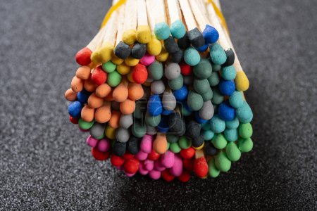 close up bunch of colorful matchsticks at horizontal composition