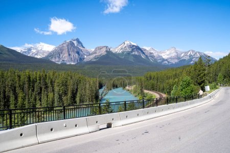 Viewing area for Morants Curve in Banff National Park, a popular trainspotting viewpoint in the Canadian Rockies