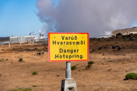 Photo for Danger Hot Spring sign at Gunnuhver Hot Spring Iceland - Royalty Free Image