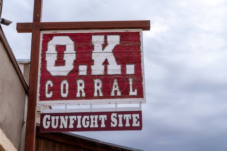 Photo for Tombstone, Arizona - December 20, 2023: Reenactment at the OK Corral in Tombstone, Arizona where Doc Holiday, Wyatt Earp and others get into a shootout with cowboys - Royalty Free Image