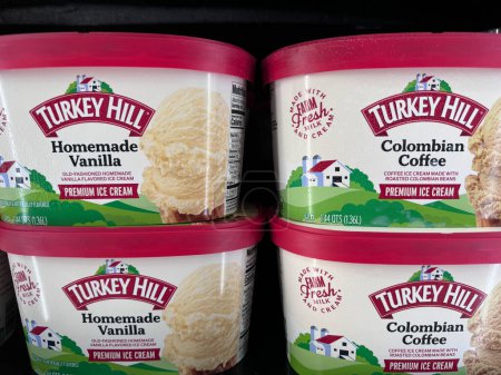 Photo for Vienna, Virginia - January 30, 2024: Packages of Turkey Hill farm fresh ice cream containers for sale at a grocery store - Royalty Free Image