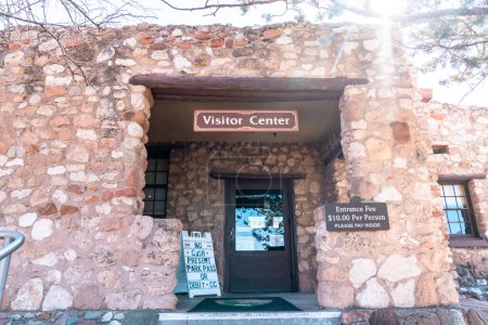 Photo for Verde Valley, Arizona - March 9, 2024: Entrance to the visitor center at Tuzigoot National Monument with admission prices - Royalty Free Image