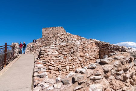 Photo for Verde Valley, Arizona - March 9, 2024: People explore the ruins of Tuzigoot National Monument in Arizona, a preserved Sinagua pueblo ruin - Royalty Free Image