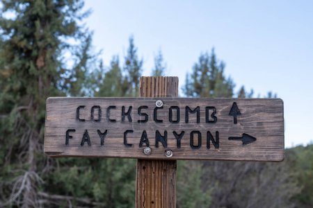 Trail directional sign in Sedona for the Fay Canyon trail and Cockscomb trails