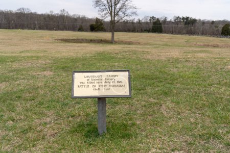 Photo for Plaque for Lieutenant Ramsey, killed here at the First Battle of Manassas Bull Run in the Civil War - Royalty Free Image