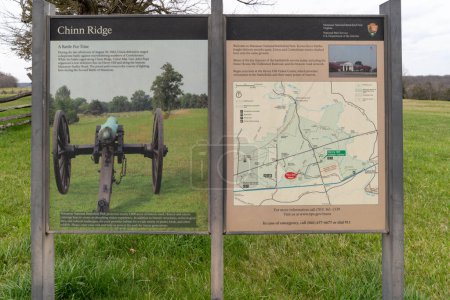 Photo for Manassas, Virginia - March 31, 2023: Map and sign information for Chinn Ridge, Manassas National Battlefield Park - Royalty Free Image