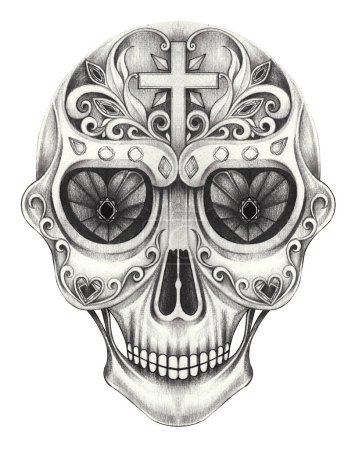Sugar skullday of the dead design by hand drawing on paper.