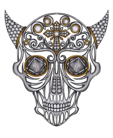 Demon skull jewelry design by hand drawing on paper.