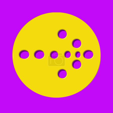 Téléchargez les photos : An arrow made of magenta dots on a yellow circle points the way in this 3-d illustration background image. - en image libre de droit