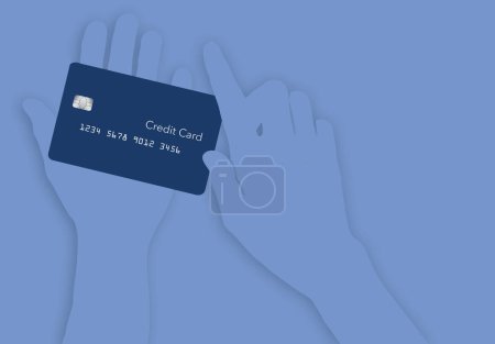 Téléchargez les photos : Les mains sont vues avec une carte de crédit générique dans une illustration 3D. - en image libre de droit