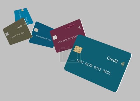 Photo for Here are  realistic mock credit card or debit cards that are isolated on the background. This is a 3-d illustration about bank cards, finances and business. - Royalty Free Image