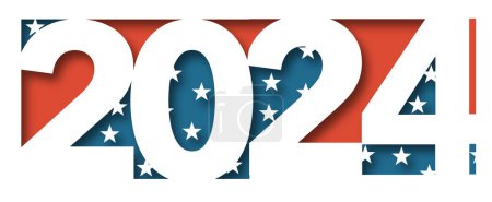 Foto de Rojo, blanco y azul con estrellas representan el año electoral en los Estados Unidos. Los números del año 2024 se ven en una colorida ilustración gráfica 3-d para usar en Año Nuevo u otros eventos de 2024.. - Imagen libre de derechos