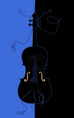 Foto de Un violín con cuerdas rotas se ve en una ilustración interesante. Una luz dorada brilla dentro del violín. Restringir el violín es el tema. - Imagen libre de derechos