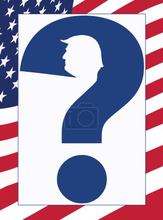 Foto de La imagen de Donald Trumps es parte de un diseño de signo de interrogación en una ilustración sobre si él será la elección republicana para el candidato presidencial. Incluye rojo, blanco y azul. - Imagen libre de derechos