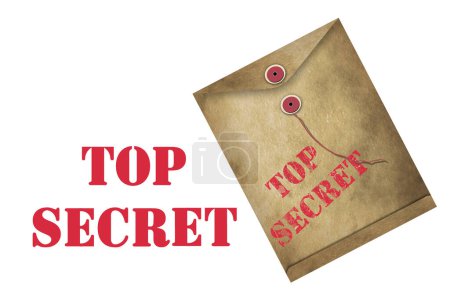 Téléchargez les photos : Les documents Top Secret sont dissimulés dans une enveloppe sale et les mots top secret sont isolés dans cette illustration en 3D. - en image libre de droit