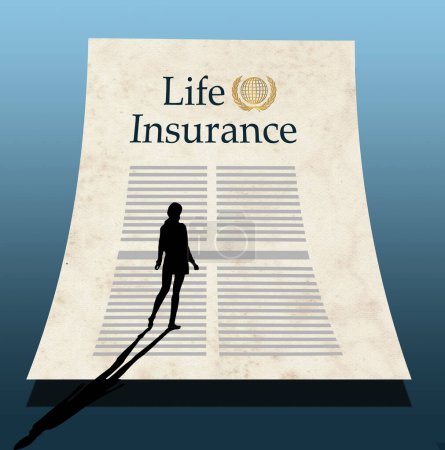 Foto de Una mujer adulta joven considera comprar un seguro de vida en esta ilustración 3-d. - Imagen libre de derechos