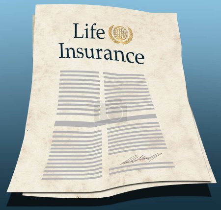 Foto de Esta es una póliza de seguro de vida en una ilustración 3-d sobre la protección de sus seres queridos con seguro. - Imagen libre de derechos