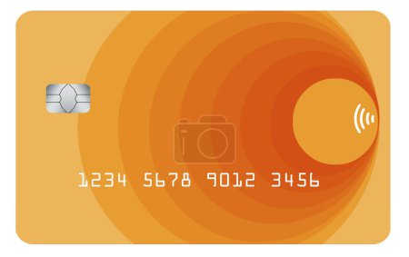 Foto de El icono de comunicación de campo cercano (NFC) aparece en el diseño de esta tarjeta de crédito o débito simulada genérica en una ilustración 3-d. - Imagen libre de derechos