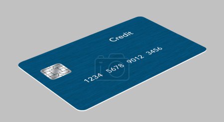 Here is a blue generic mock credit card in a 3-d illustration.