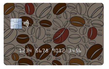 Coffee beans decorate a credit or debit card in this 3-d illustration. 