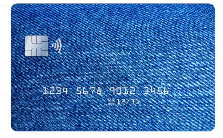 A credit card that looks like denim blue jeans fabric is seen here.