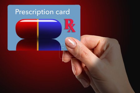 A drug prescription card is held in a girls hand in aillustration isolated on the background.