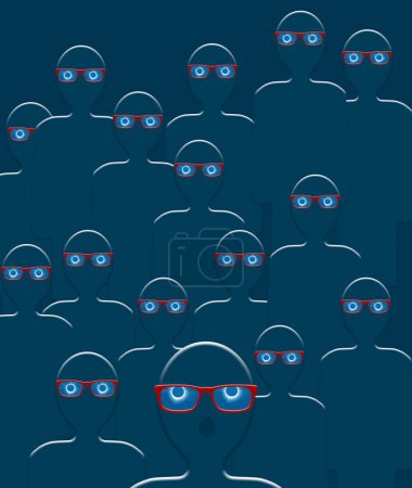Photo for Humans stand side by side in a group in this  abstract silhouetted 3-d illustration about people watching the solar eclipse of 2024.. - Royalty Free Image